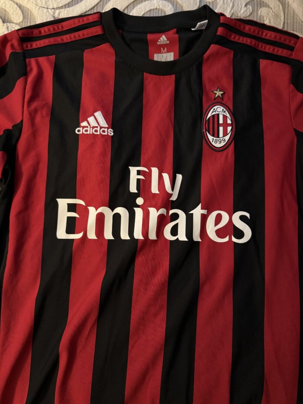AC Milan 2013/14 Home Soccer Jersey Adidas Official Authentic Red Black Stripe M